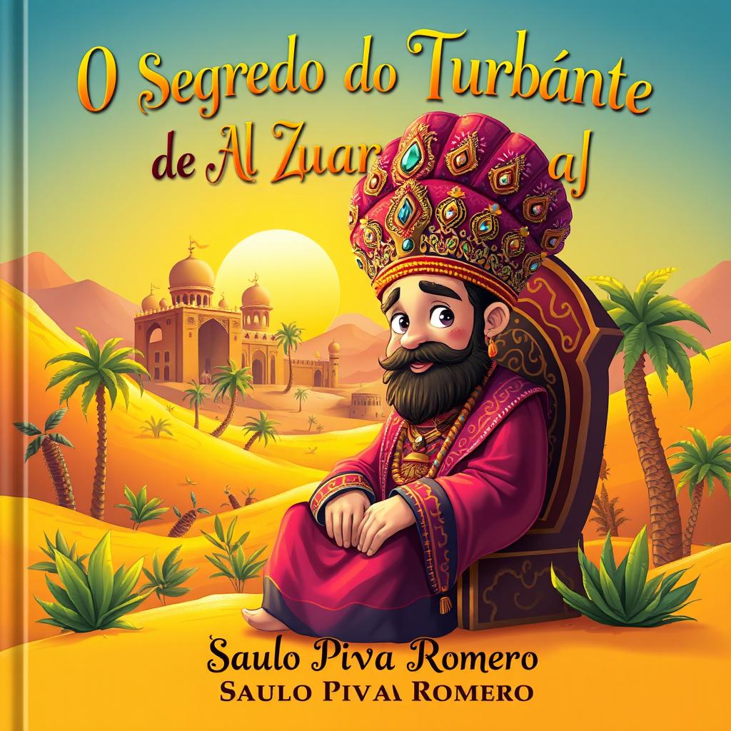 A captivating children's book cover for 'O Segredo do Turbante do Sultão de Al Zubarah'