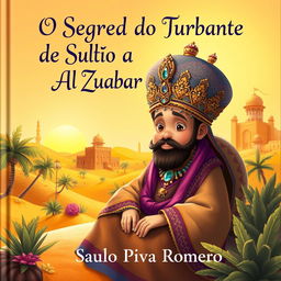 A captivating children's book cover for 'O Segredo do Turbante do Sultão de Al Zubarah'