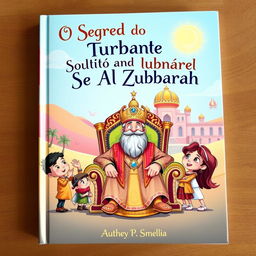 An enchanting children's book cover for 'O Segredo do Turbante do Sultão de Al Zubarah'