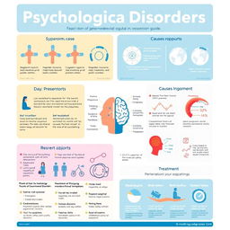 A comprehensive guide on psychological disorders, showcasing various topics such as symptoms, causes, diagnosis, prevention, and treatment