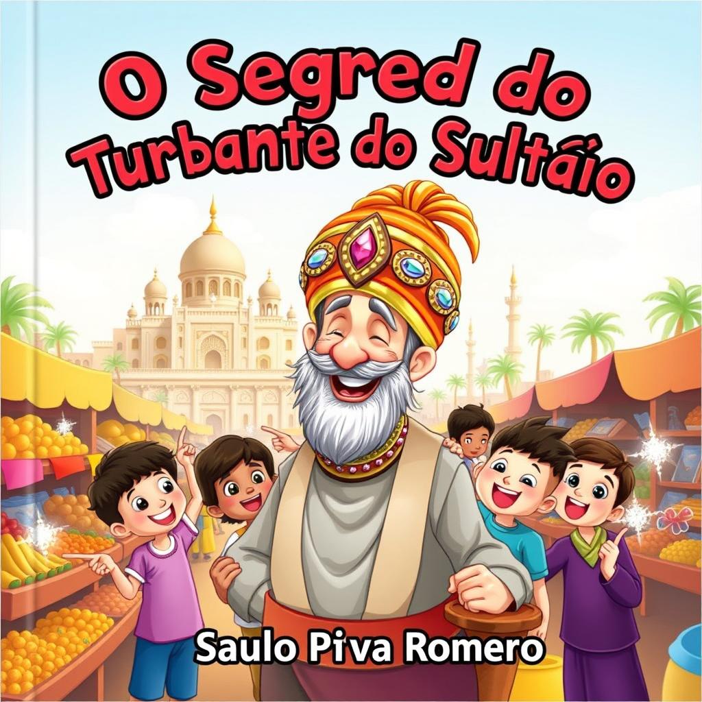 A captivating children's book cover for 'O Segredo do Turbante do Sultão' by Saulo Piva Romero