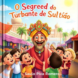 A captivating children's book cover for 'O Segredo do Turbante do Sultão' by Saulo Piva Romero