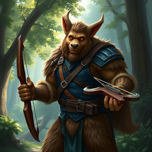 A Firbolg character from Dungeons & Dragons 5E, showcasing his towering, fur-covered form and characteristic large ears