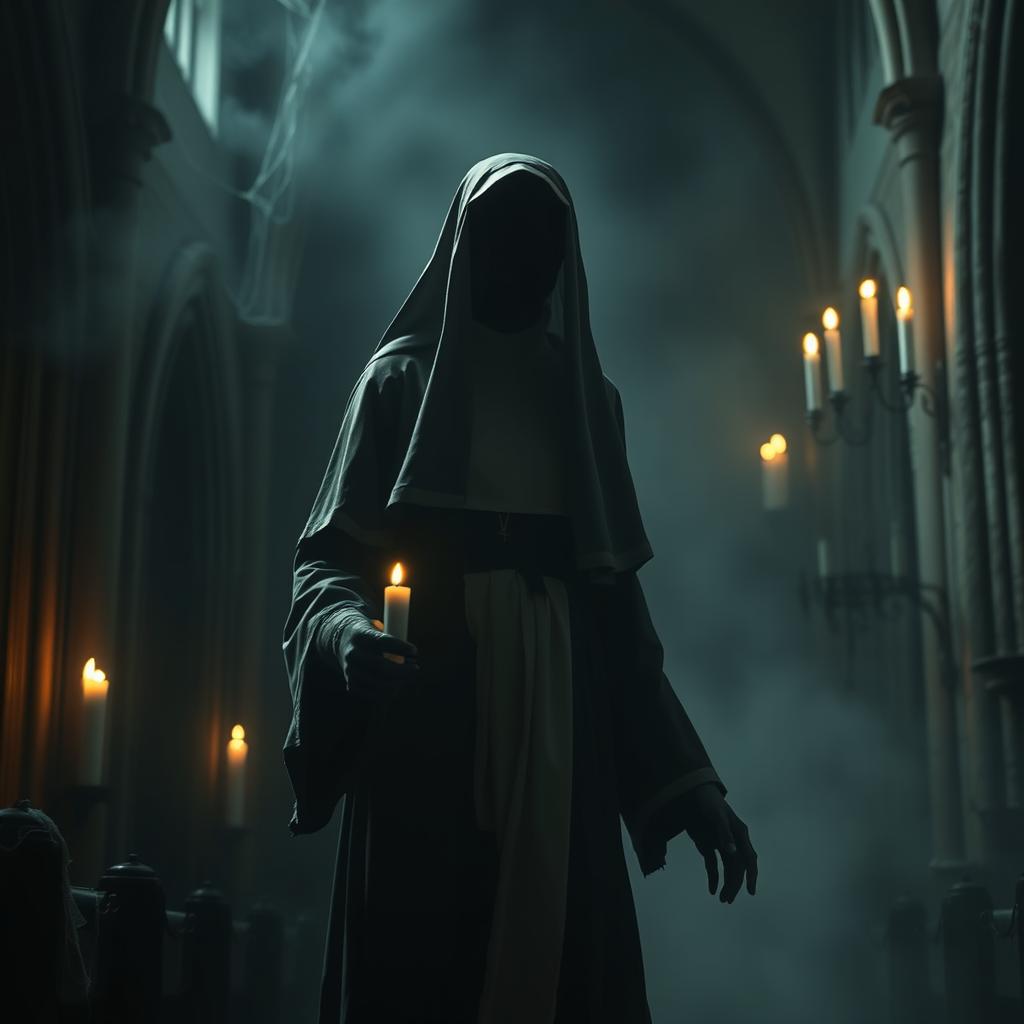 A haunting depiction of a headless nun, evoking a sense of terror and suspense