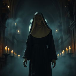 A haunting depiction of a headless nun, evoking a sense of terror and suspense