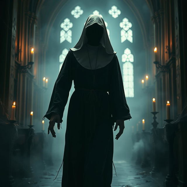 A haunting depiction of a headless nun, evoking a sense of terror and suspense