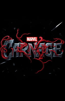 A dynamic and visually striking 3D cinematic title design featuring the Marvel character Carnage