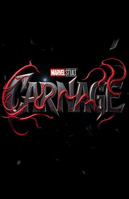 A dynamic and visually striking 3D cinematic title design featuring the Marvel character Carnage