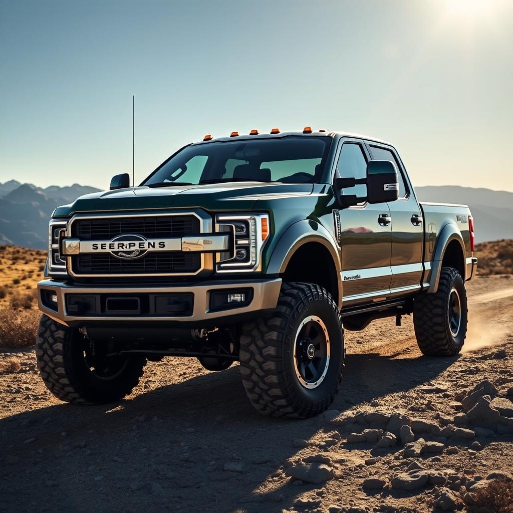 A powerful and sleek truck with the brand name 'Serpens' adorned with a stylized serpent logo on the front grille