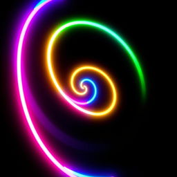 A vibrant, multicolored neon spiral against a solid black background