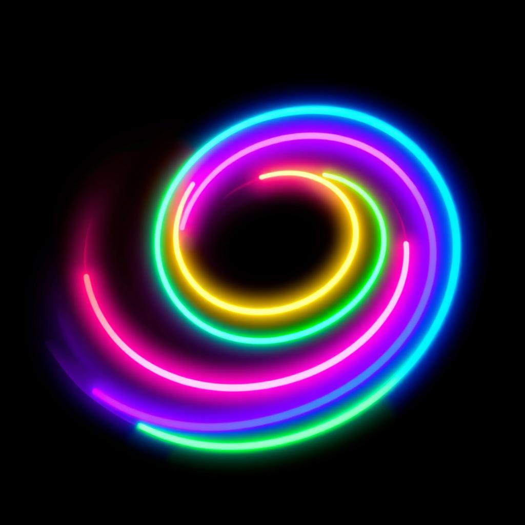 A vibrant, multicolored neon spiral against a solid black background