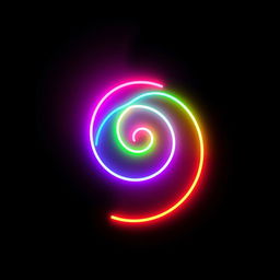 A vibrant, multicolored neon spiral against a solid black background