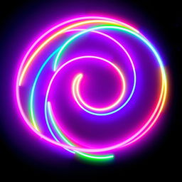 A vibrant, multicolored neon spiral against a solid black background