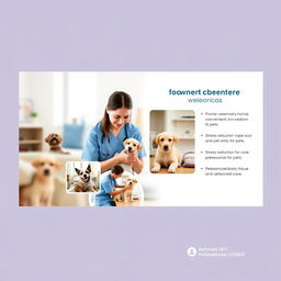 A professional veterinary presentation slide design for a mobile veterinarian service, featuring a warm and welcoming layout with images of a friendly veterinarian interacting gently with pets in their homes