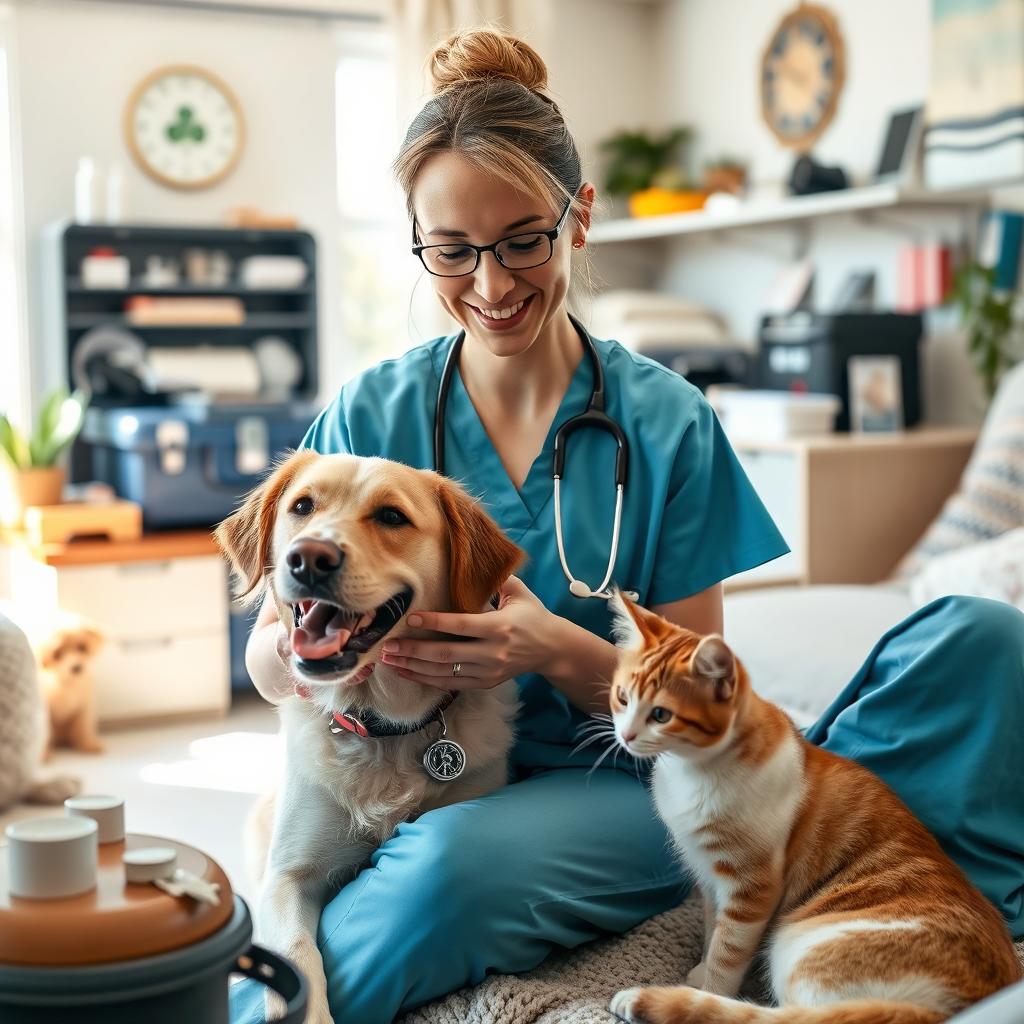 A warm and inviting scene depicting a mobile veterinary clinic