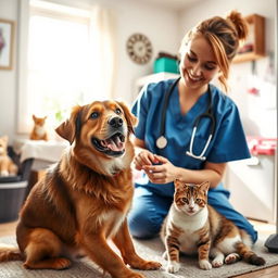 A warm and inviting scene depicting a mobile veterinary clinic