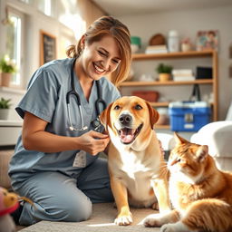 A warm and inviting scene depicting a mobile veterinary clinic