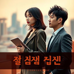 A captivating K-drama book cover featuring a stylish journalist and a charismatic CEO