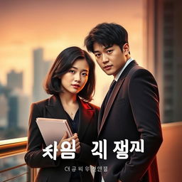 A captivating K-drama book cover featuring a stylish journalist and a charismatic CEO