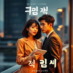 A captivating K-drama book cover featuring a stylish journalist and a charismatic CEO