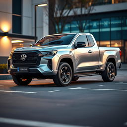 A stylish truck named 'Serpens', inspired by models like Amarok, Hilux, Dodge Ram, and S10, designed for a tranquil urban setting ideal for an online store display