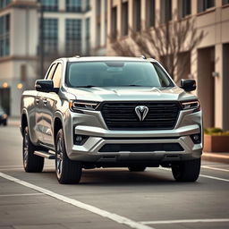 A stylish truck named 'Serpens', inspired by models like Amarok, Hilux, Dodge Ram, and S10, designed for a tranquil urban setting ideal for an online store display