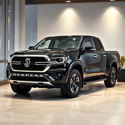 A refined truck named 'Serpens', inspired by models such as Amarok, Hilux, Dodge Ram, and S10, designed for a peaceful urban backdrop ideal for an online store display