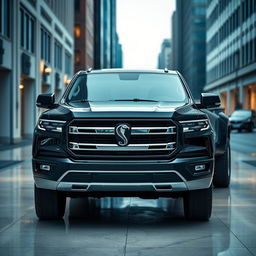 A refined truck named 'Serpens', inspired by models such as Amarok, Hilux, Dodge Ram, and S10, designed for a peaceful urban backdrop ideal for an online store display