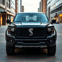 A refined truck named 'Serpens', inspired by models such as Amarok, Hilux, Dodge Ram, and S10, designed for a peaceful urban backdrop ideal for an online store display