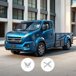 A design concept for a double cab truck body tailored specifically for a JMC cab, showcasing a modern and sleek aesthetic