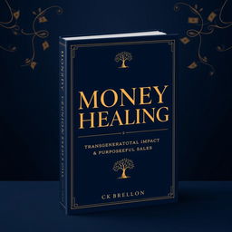 A striking and serious book cover design focused on the themes of money healing, transgenerational impact, and purposeful sales