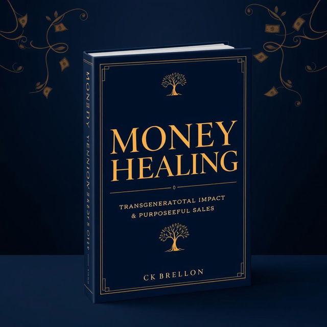 A striking and serious book cover design focused on the themes of money healing, transgenerational impact, and purposeful sales