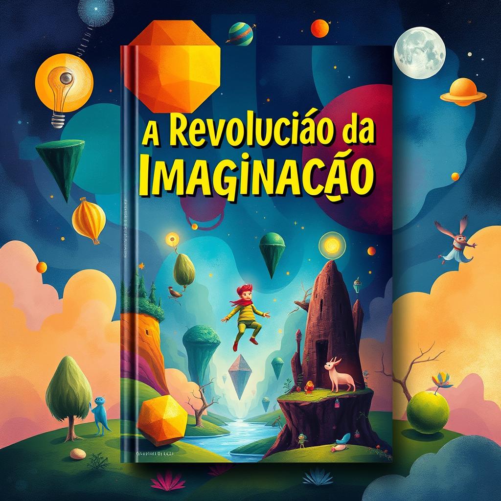 A captivating book cover design featuring the title 'A Revolução da Imaginação' in bold, artistic typography