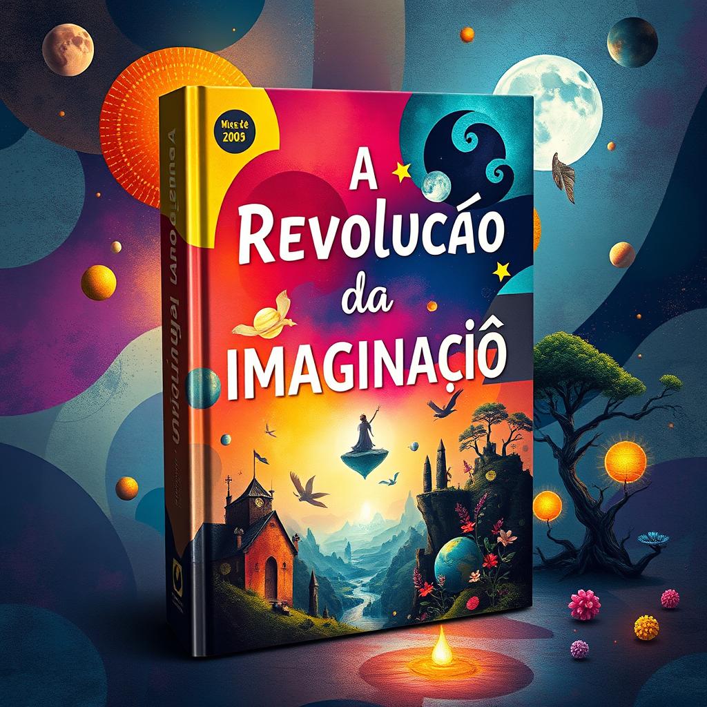 A captivating book cover design featuring the title 'A Revolução da Imaginação' in bold, artistic typography