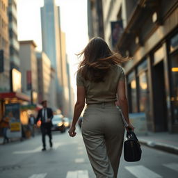 A captivating scene featuring a woman from the back, unaware she is being chased