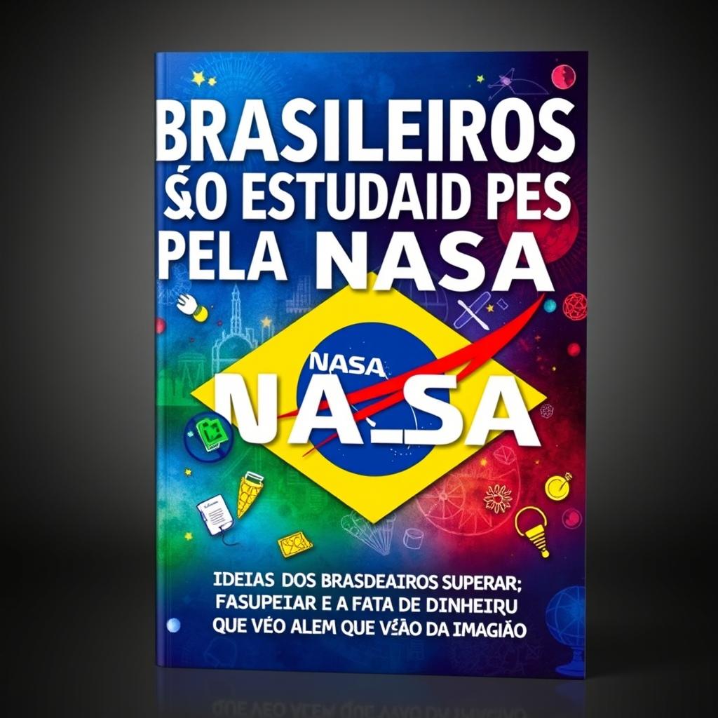 A striking book cover for 'BRASILEIROS SÃO ESTUDADOS PELA NASA' featuring an eye-catching design that reflects innovation and creativity