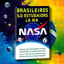 A visually striking book cover for 'BRASILEIROS SÃO ESTUDADOS PELA NASA' featuring an engaging and modern design