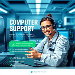 A modern and sleek advertisement design for a computer support service