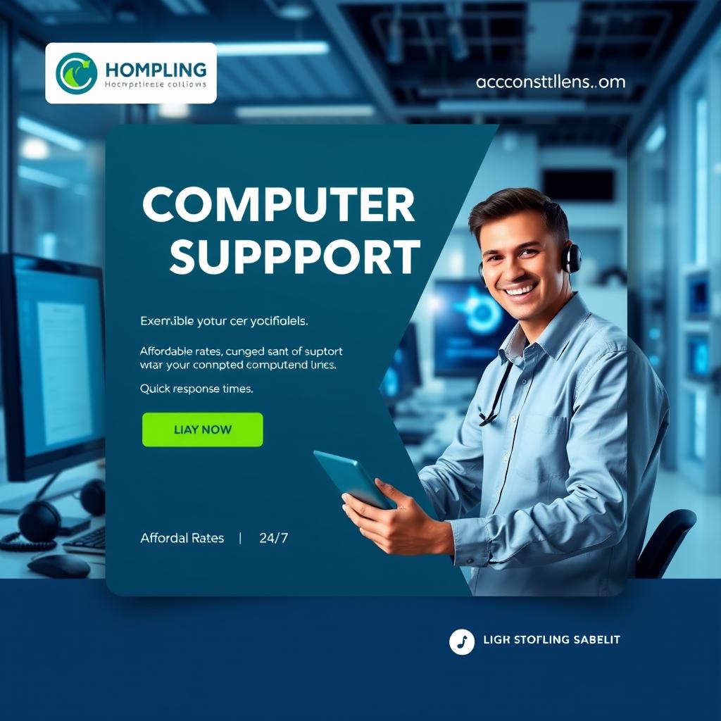 A modern and sleek advertisement design for a computer support service