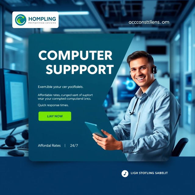 A modern and sleek advertisement design for a computer support service