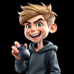 A 3D realistic caricature portrait of a young gamer holding a mouse