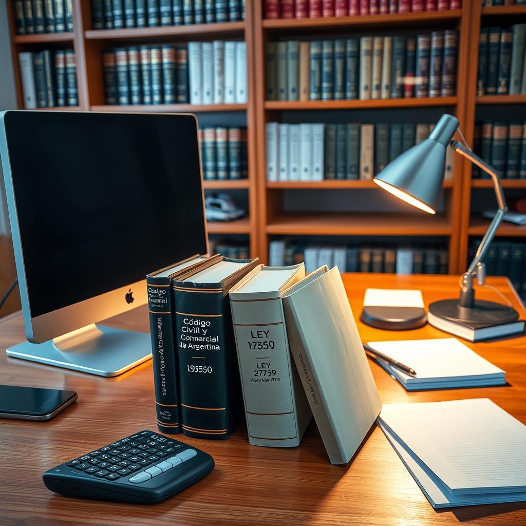 An image of a professional accounting office desk featuring a modern computer and a stylish desk lamp providing warm light