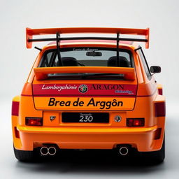 A custom-designed Seat 1430 Rally car featuring a wider rear end and personalized details reading "Brea de Aragón"