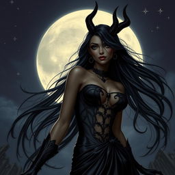 A striking depiction of Black Lilith, embodying an alluring and captivating essence