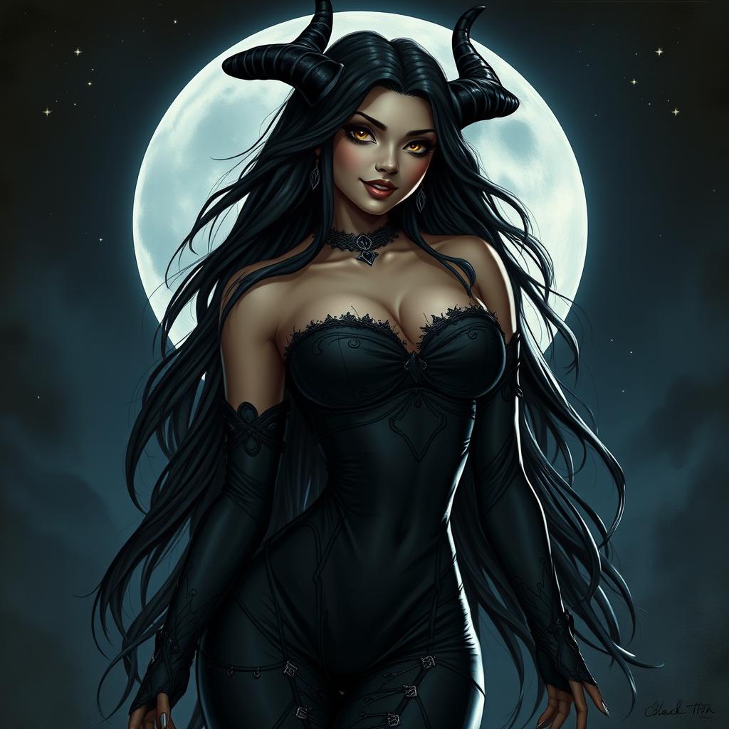 A striking depiction of Black Lilith, embodying an alluring and captivating essence