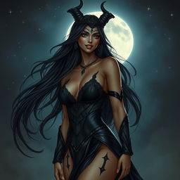 A striking depiction of Black Lilith, embodying an alluring and captivating essence