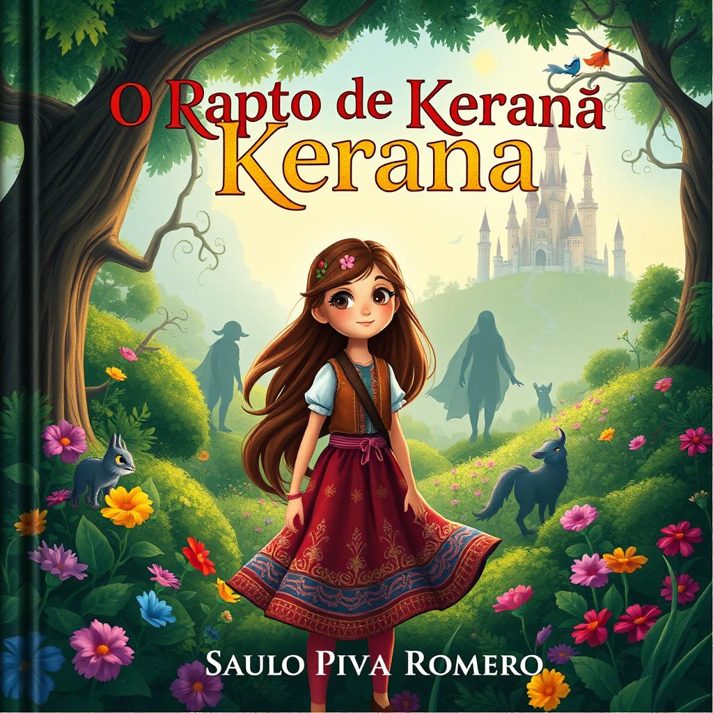 A captivating children's book cover for 'O Rapto de Keraná' by Saulo Piva Romero