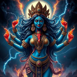 A stunning depiction of Goddess Kali, embodying a powerful and alluring presence