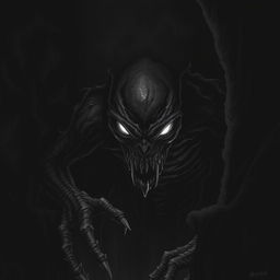 A rotting dark shadow creature with piercing white eyes lurking in the shadows, portrayed in a dramatic Dungeons & Dragons style