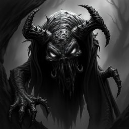 A menacing rotting dark shadow creature lurking in the shadows, designed in a detailed Dungeons & Dragons fantasy style